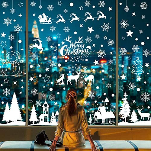 Fenstersticker Weihnachten Wiederverwendbare Fensterbilder Weihnachten Selbstklebend Weihnacht Fensterbilder Kinder Winter Deko Schneeflocken Weihnachtsmann Schönes Wichtelfensterdeko (D)