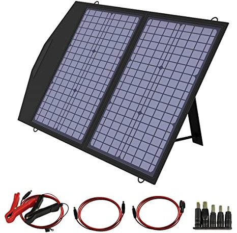 60W Foldable Solar Panel Charger Compatible with Portable Power Station, Cellphone Or Battery Pack, Fast Charging, with Dual USB Ports And 12-18V DC Output