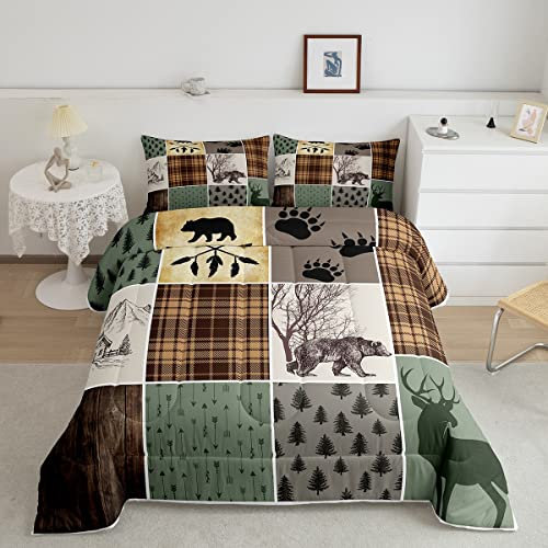 Erosebridal Rustikale Lodge-Bettdecke, Jagdbär, Hirsch, Bettdecke, Set, King-Size, für Kinder, Jungen, Jugendliche, Erwachsene, Herren, Schlafzimmer, Dekoration, Landhaus, Patchwork, Steppdecke