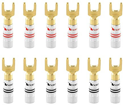 Nakamichi connettori a banana 12-18 AWG 4 mm placcati in oro 24 K adattatore spina a banana per altoparlanti cablati, amplificatore per altoparlanti HiFi 12 pezzi (6 paia) Spina banana forcella