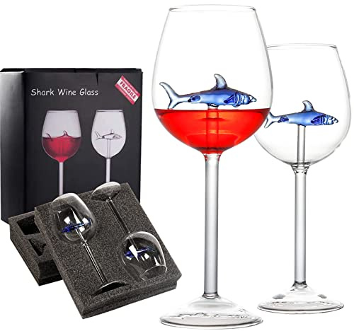 Blaue 3D-Weingläser mit Hai-Motiv, personalisierbar, modernes Hai-Liebhaber, Geschenke für Frauen, Party, Geburtstag, Hochzeit, Kelch, 2 Stück
