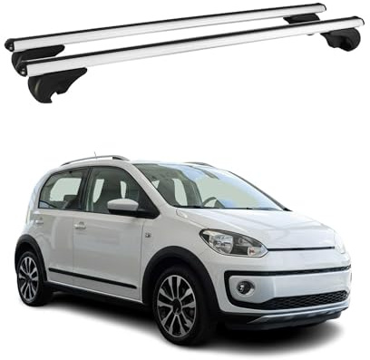 OMAC Dachträger für VW Up! 2011-2023 Aluminium 2 Stangen Silber | TÜV/DIN 75302:2019 geprüft, Abschließbar, bis 75 kg Traglast, Querträger, Grundträger
