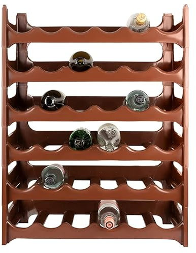 VIRSUS Cantinetta scaffale componibile 7921, Color Marrone, misura 60x24x80 cm, cantina in Plastica con 6 Ripiani da 6 slot, Portabottiglia impilabile per vino, acqua, acqua champagne (36 Bottiglie)