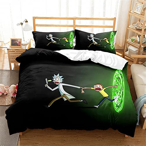 Ste-X Bettbezug-Set Rick and Morty, 100% Langstapelige Baumwolle, Atmungsaktives Bettwäsche-Set, Leichter Bettbezug Mit Verdecktem Knopfverschluss (135x200cm,RAM 02)