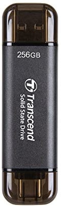 Transcend Portable SSD ESD310C 256GB Typ-A/Typ-C Kompatibel mit PS4/PS5 Schwarz - TS256GESD310C