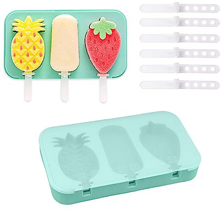 YEJAHY Moldes de silicona para paletas de dibujos animados, molde de silicona para paletas, molde de helado reutilizable de grado alimenticio sin BPA, 6 palitos de hielo (fruta)