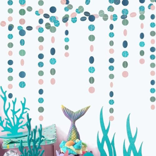 FAINCA 2 Stücke Luftschlangen 4 Meter für Party Deko, Funkeln Papier Girlande, Glitzer Runde Kreis Banner, für Wedding Party Decorations, Geburtstag Deko, Babyparty (Grün)