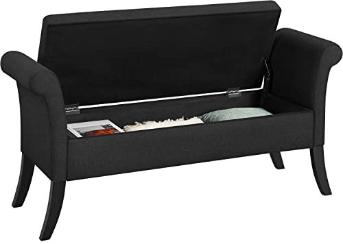 Abician Banc de Rangement avec Accoudoirs et Compartiment Coffre de Rangement Tissu Repose-Pieds et Caisse et Entrée Noir