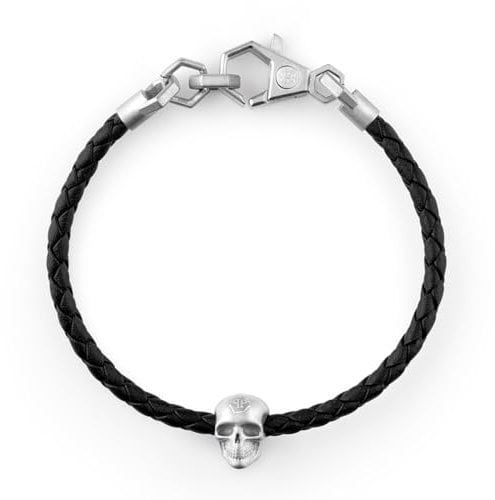 Philipp Plein Herren Armband Leder Edelstahl Silber Linked PJYEA13BU