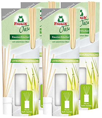 4x Frosch Oase Raumerfrischer Zitronengrasfrische Nachfüllpack 90 ml