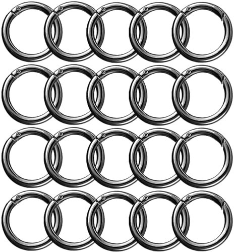 Bikasun 20 Stück Rund Karabinerhaken Runde Karabiner Ring Schlüsselring Klein für Bastelarbeiten, Taschenzubehör, SchlüSselanhänger, DIY Handwerk Machen, 28mm, Schwarze