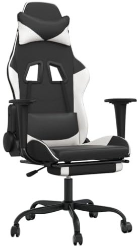 vidaXL Gaming-Stuhl mit Massage & Fußstütze Schwarz & Weiß Kunstleder