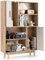 KOMFOTTEU Bücherschrank Holz, Mehrzweckschrank mit 2 Türen & 4 offene Regale, Beistellschrank mit Kippschutz, Bücherregal 80 x 24 x 119,5 cm, Schrank für Arbeitszimmer, Büro (Weiß+Natur)