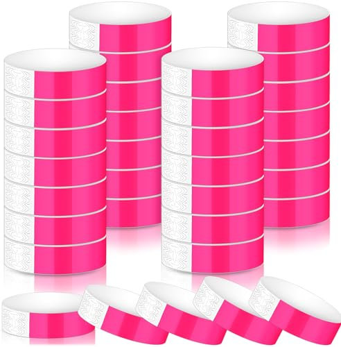 Harrycle 1200 Stück Einlassbänder Party Eintrittsbänder Festival Armbänder Papier Securebänder Festival Handgelenk Band Wasserdichte Kontrollbänder für Event Clubs Party Festival Konzert (Neon Rosa)