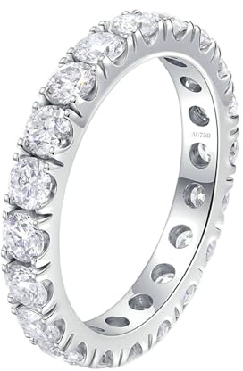 Stfery Ring Weissgold Damen Ring für Damen Rund Moissanit Bandring Damen