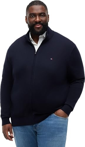 Tommy Hilfiger Herren Pullover mit Reißverschluss Essential Cotton Zip Thru Mock-Kragen, Blau (Desert Sky), 3XL