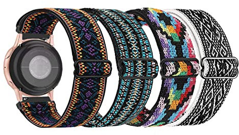 4-Pack Elastic Nylon Straps 18mm 19mm 20mm 22mm Quick Release Watch Band for Samsung Galaxy/Garmin/Fossil/Huawei Watch Stretchy Replacement Strap (22mm)