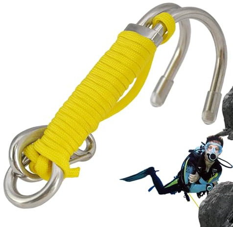 Gancho de Deriva de Arrecife, Gancho de Arrecife Doble | Gancho de Buceo de Acero Inoxidable con Cuerda - Equipo de Seguridad con Junta tórica para fotografía submarina, Buceo en Cuevas y