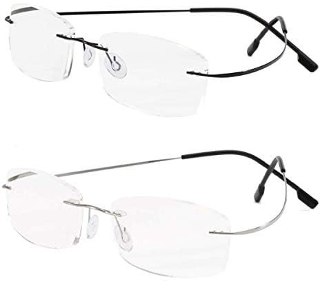 Viseng Randlose Lesebrille Ultraleicht Titanlegierung Rahmenlose Lesehilfe für Herren und Damen Anti Blaulicht Modische Brillen 2.0