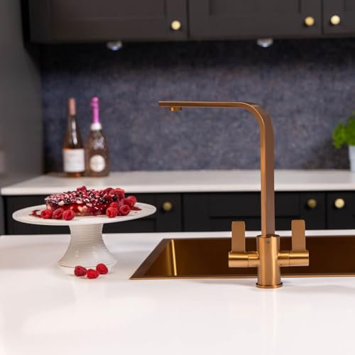 Flode Paddla Modern Dual Lever Kitchen Tap | Swan Neck Design | Brushed Copper