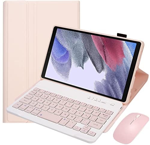 Keyboard Case for Samsung Galaxy Tab A7 Lite 8.7 Inch 2021 Model (SM-T220/T225/T227), Lightweight Stand Cover with Magnetically Detachable Keyboard,Bluetooth Mouse,Pink