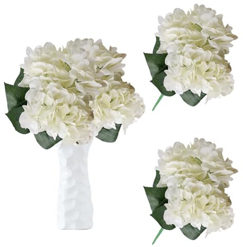 astylishome White Artificial Flowers Hydrangeas Bunch Large Fake Bouquet Faux Flower for Home Decor Arrangement Wedding Bouquets Living Room Centerpiece Decorations 1111