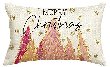 Artoid Mode Federa per cuscino di Natale con fiocchi di neve rosa, 30 x 50 cm, decorazione invernale per divano e soggiorno
