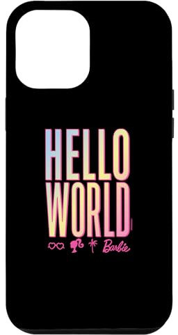 Coque pour iPhone 15 Pro Max Barbie - Rainbow Gradient Hello World avec icônes roses