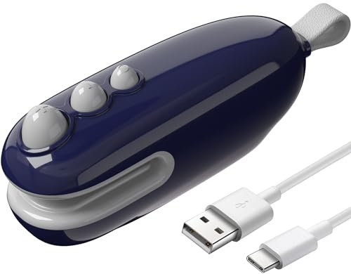 Mini Folienschweißgerät, Bag Sealer mit Cutter, Wiederaufladbarer Tragbarer Heißsiegelgerät/Beutelverschließer. Damit Lebensmittel frisch und Snacks knusprig bleiben. Blau