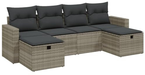 vidaXL Garten Sofagarnitur mit Kissen 6-TLG., Gartenmöbel Gartengarnitur, Sitzgruppe Sitzgarnitur, Lounge Sofa Garnitur Terrasse, Hellgrau Poly Rattan