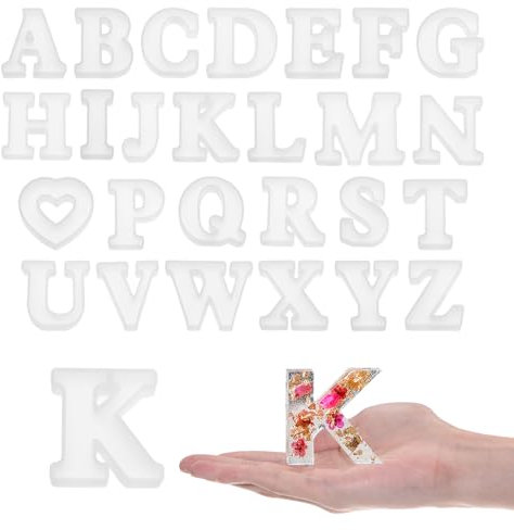 QUARKZMAN 26pz Lettere Alfabeto in Resina Modellante 2,5 A-Z Alfabeto Inglese Maiuscolo Stampi in Silicone per Arte Segnaletica, Artigianato Fai Da Te, Decorazioni Feste