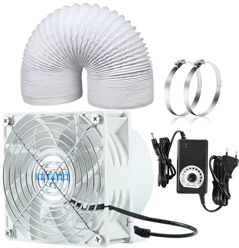 Lüfter 12V, Abluftventilator ⌀100mm Gleichstrommotor Lüfter Rohrventilator mit 2m Kanalschlauch, Regler für 3D Laser, Spritzkabine, Growzelt, Abluftsystem