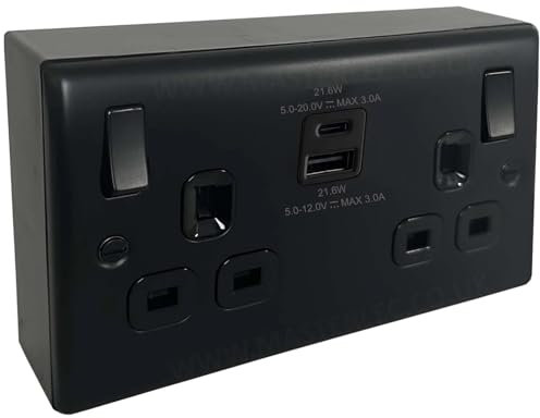 Matt Black 22W USB Double Socket & 32mm Black Surface Pattress Back Box