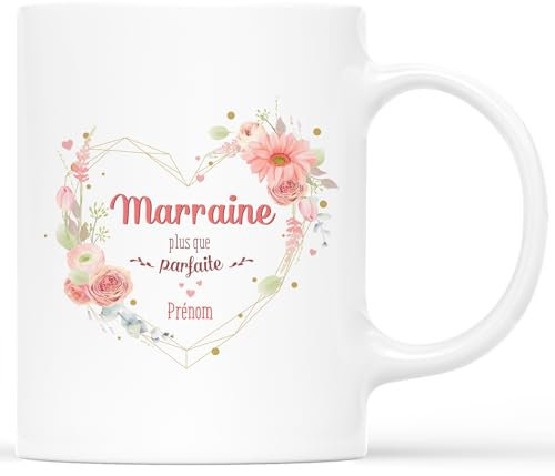 Cadeau Plus Mug Personnalisé Prénom - Tasse marraine, Mug Meilleure Marraine, Tasse Meilleure Belle-fille, tasse super tata (Marraine)
