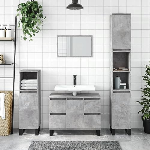 Cabinets & Storage-Vanity Units-Bathroom Vanity Units-Bathroom Cabinet Concrete Grey 80x33x60 cm Engineered Wood