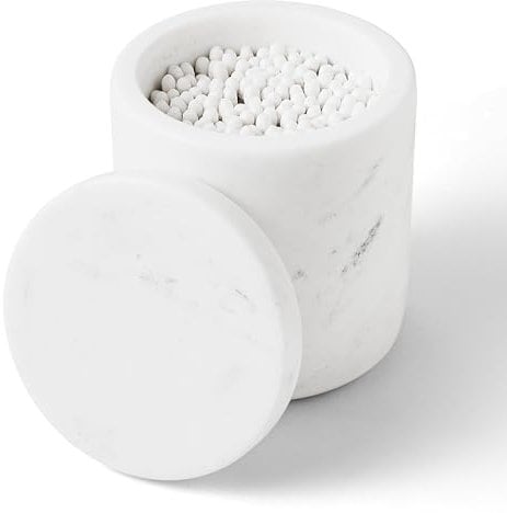 WORHE Marble Canister Natural Marble Cotton Bud Dispenser with Lid Large Capacity Cotton Pad Holder for Cotton Swab, Cotton Ball, Makeup Pad, Bath Salt White (WH051)