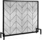 Puerta mosquitera para horno de interior y exterior, resistente de hierro forjado, protector de chispas para leña, 102 x 86 cm, color negro