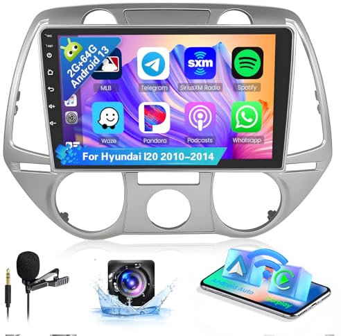Hikity 8 Core 2+64G Android 15 Radio Pantalla para Hyundai I20 2010-2014 Wireless Carplay Android Auto, 9 Pulgadas Pantalla Táctil Estéreo Radio con Bluetooth 32EQ GPS FM/RDS SWC Cámara Trasera
