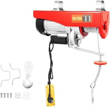 Treuil électrique 220 V, IP40 avec double câble et télécommande, 12 m de housse de levage électrique pour garage, entrepôts, jusqu'à 800 kg/1000 kg (1300 W)