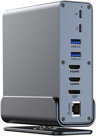 Juqoyue Docking Station USB-C 15 in 1 Hub Verticale 4K HD con Triplo Monitor, RJ45 1000M, USB 3.0/2.0, PD 3.0, SD/TF per PC Laptop