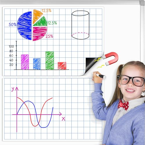 PraxiKidy Magnetic Graph Grid Paper,21.3 x 16.5 Dry Erase Chart Paper | Whiteboard Homeschool Essentials Teacher Must Haves,Math Classroom Teaching Supplies Reusable Elementary Middle School