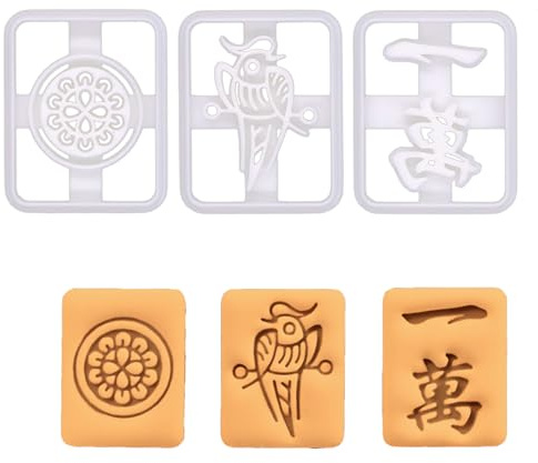 BAKERLOGY Mahjong Zahlen Ausstechformen Set aus 3 一萬, 雀牌, 一筒 – Klassische Schrift-, Kreis- und Bambussteine – Für Backen, Basteln, chinesisches Neujahr und Spieleabend