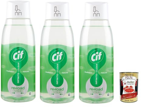 Italian Gourmet Tutto in 1 Ricarica detergente 3 x 590ml Reiniger Limette | Profumo fiori bianchi, formato refill salva plastica; für Küche, Bad, Gesamtnettogewicht 1,77 L + Kostenlos Polpa 400g
