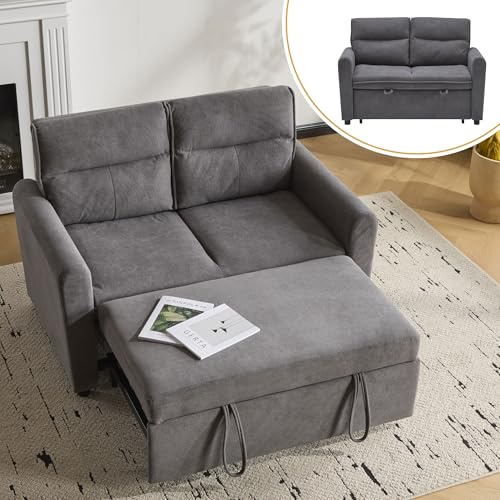Lumivortex Schlafsofa Klein, Sofa mit Schlaffunktion, Schlafcouch mit Ausziehfunktion und Großer Rückenkissen, Schlafsessel mit Bettfunktion, Sessel mit Schlaffunktion, Klappsofa 127x90x87cm (Grau)