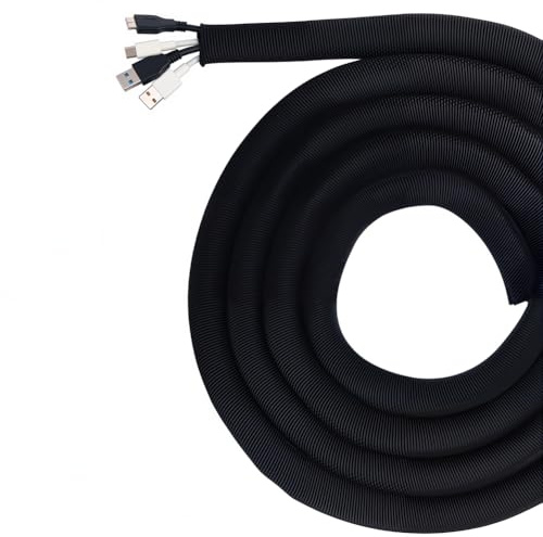 CALFOVERA 10m x 10mm PET Tubing Cable Protector Sheath Expandable Braided Sleeving Flexible Wire Mesh Sleeve Loom Black Wiring Harness Cord Wrap Cover Organizer for Audio Video Cord