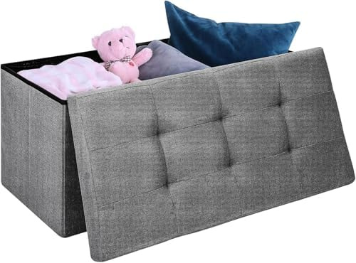 SUNNYNEST Velvet Ottoman Storage with Lid Folding Footrest Stool Multi-Functional Seat for Living Room Sofa Footstool Toy Chest & Shoe Storage Organizer