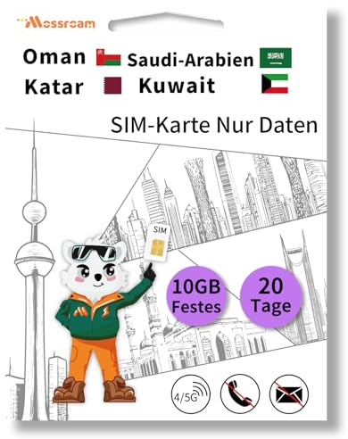 3-in-1 SIM Card for Saudi Arabia, Qatar, Oman, Kuwait – Prepaid Data Plans, Fixed Data 10GB,20 Days | Unlimited 4/5G Speed Internet