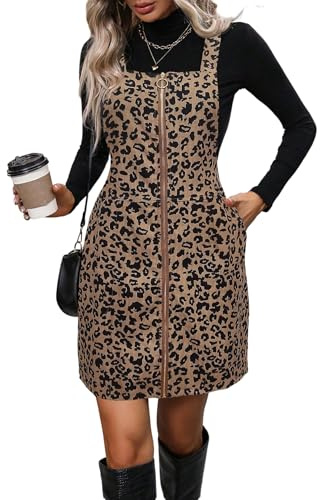 SweatyRocks Damen Leo Kleid Eckiger Ausschnitt Herbstkleid Ärmelloses Kurzkleid A Linie Trägerkleid Tank-Kleid Casual Freizeitkleid Leoparden M