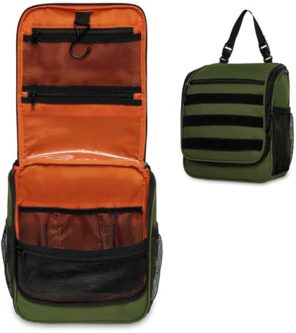 GRIO Kulturbeutel zum Aufhängen, Wasserdichter Hanging Toiletry Bag mit 6 Fächern & Haken, Reise Waschtasche für Herren Damen, 23 * 9 * 25cm(Grün)