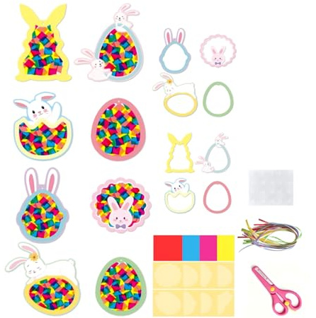 Ostern Basteln Kinder, Komplettes Osterbastelset für 16 Fensterbilder & PET-Aufkleber,Kinder mit Schere, Farbige Schnur,Osterbasteln mit Kindern, Kreative DIY Ostereier Hasen für Frühling Osterdeko